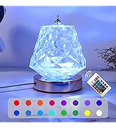 Vergissm Rotating Crystal Lamp, 16 RGB Colors Crystal Table Lamp with Gold Base, Modern Nordic LE...
