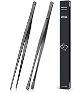 2 Pcs 12-inch Cooking Tweezers Tongs Precision Serrated Tips, Stainless Steel Professional Chef T...