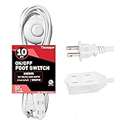 White Extension Cord with Foot Switch and 3 Electrical Power Outlet foot tap switch