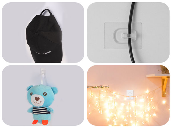 wire hooks; sticky hooks for hanging; removable hooks; clear adhesive hooks; command strip hooks