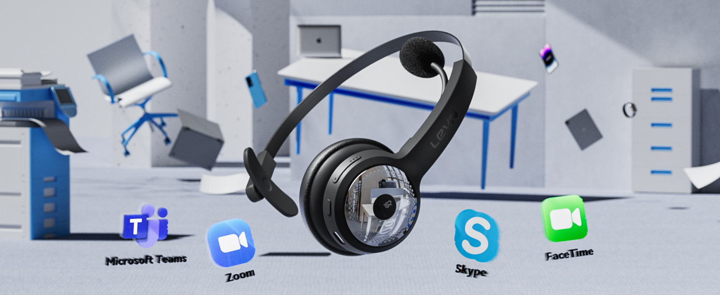 This wireless headset with microphone enables seamless communication with productivity platform
