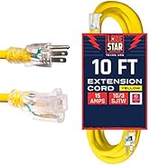 Lone Star Cords 10 Ft 10/3 SJTW Lighted End Heavy Duty Yellow Outdoor Extension Cord with 3 Prong...