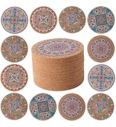 STARUBY Coasters for Drinks 12 pcs Absorbent Cork Coasters with Turkish Pattrn for Coffee Table H...
