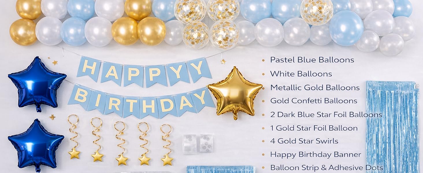 blue and gold balloon arch kit