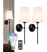 Battery Operated Wall Sconce Set of 2, Dimmable Detachable Wall Lamp with Remote, 3 Color Tempera...