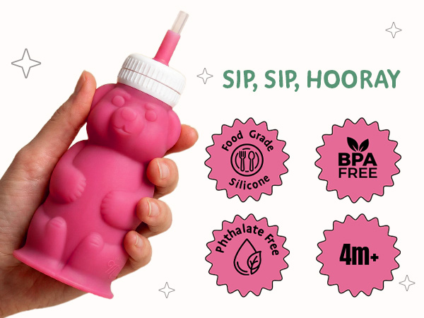Honey Bear Straw Cup for Baby &amp; Toddler Silicone Squeeze Training Straw Cup Leak Resistant BabySippy