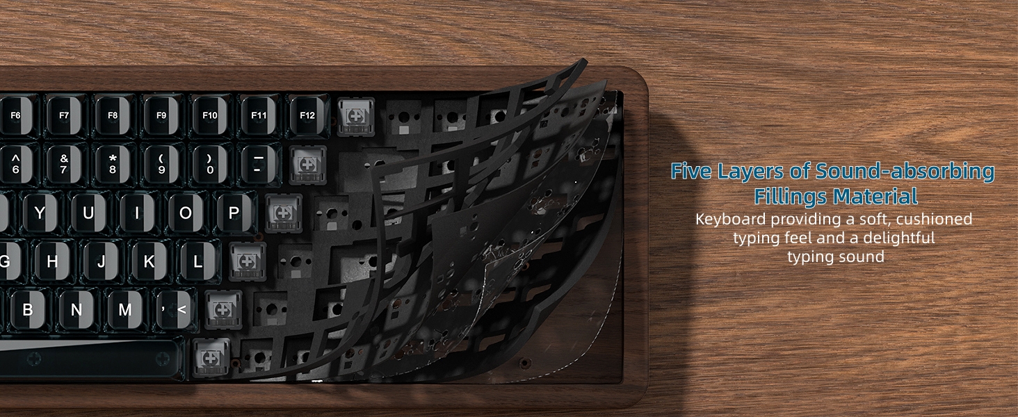 98% Wireless Mechanical Keyboard with Number Pad Natural Walnut Wood Gaming Keyboard
