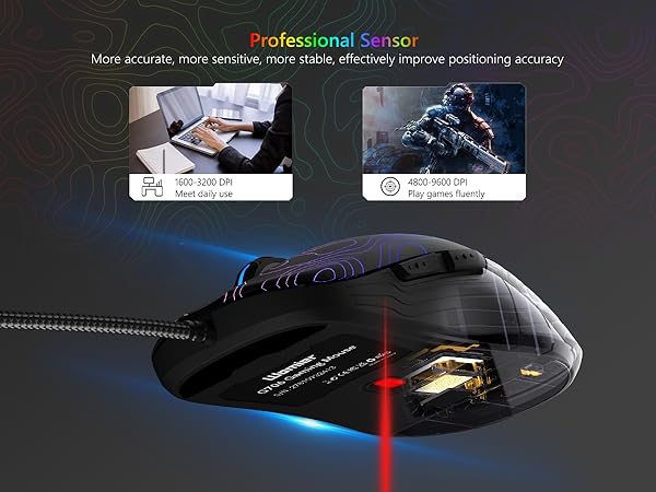 Wired Gaming Mouse,Black RGB Mouse,Computer Mouse Topographic