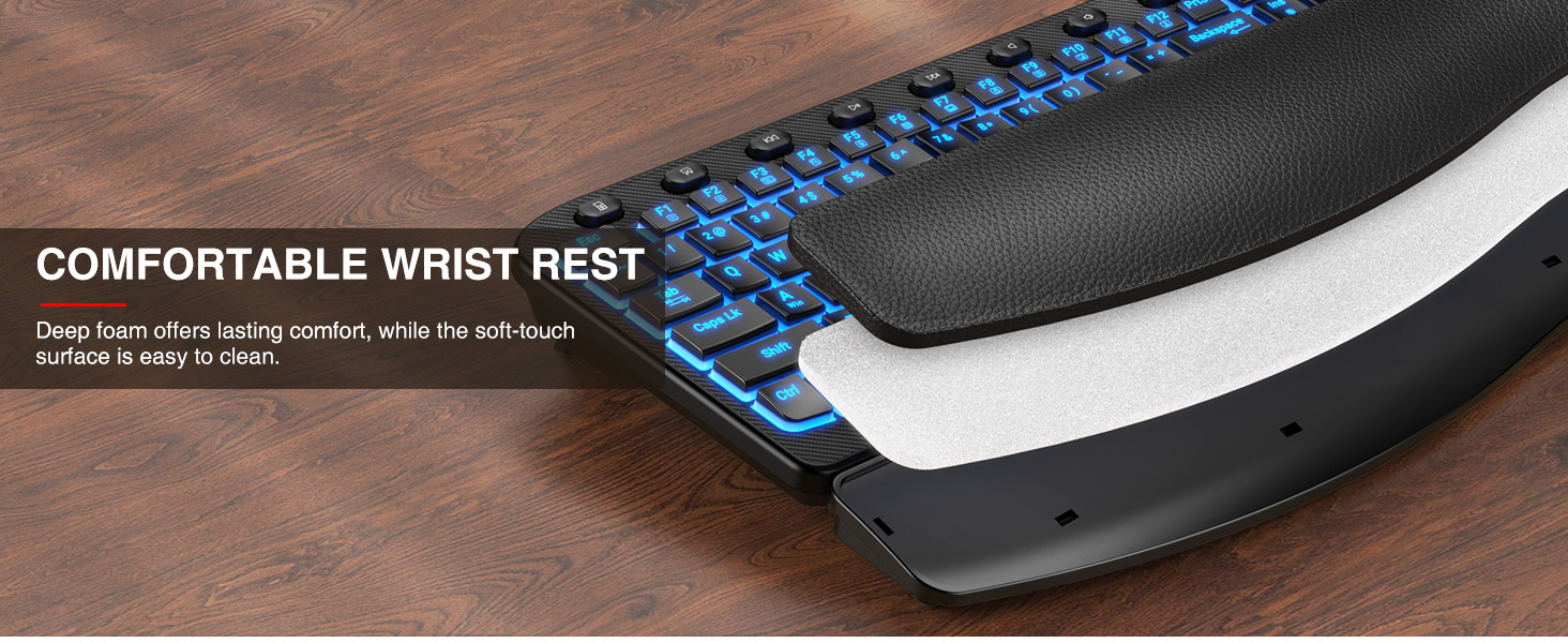 Wave Keyboard with Soft Leather Wrist Rest