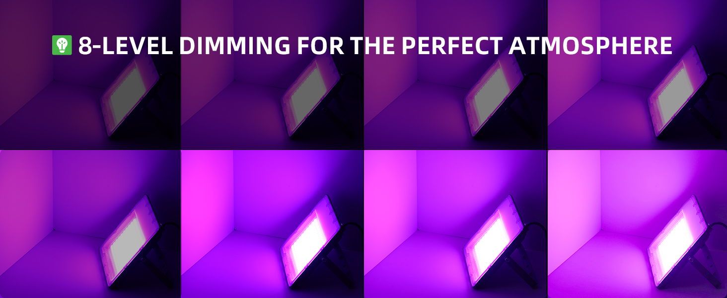 RGB flood light with 8-level dimming for single-color brightness customization