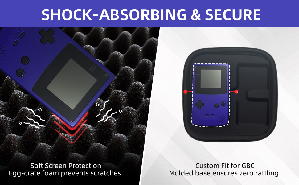 Shock-absorbing interior with foam lid and custom molded base to prevent rattling.