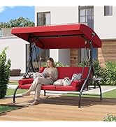 Aoxun Outdoor Porch Swing with Stand and Canopy, 3 Seats Outdoor Swings for Adults, Convertible 2...