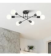 VONLUCE Modern Sputnik Chandelier, 6-Light Ceiling Light Fixture, Black Semi Flush Mount Ceiling ...