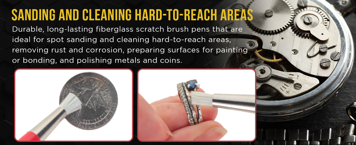 3-Pack Fiberglass Scratch Brush Pens - Clean, Sand, Remove Rust, Prep Paint Scratches, Polish Metals