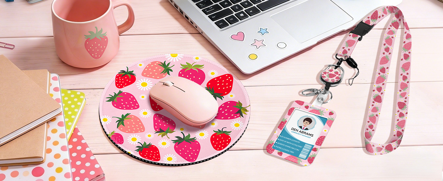 Cute Mouse Pad Lanyards id Holder Cute Office Accessories