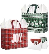 STYPOP 2 Pack 13" Large Christmas Gift Bags with Tissue Paper, Reusable Christmas Tote Bags with ...
