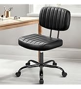DUMOS Small Armless Home Desk Chair with Low Back Lumbar Support, Height Adjustable PU Leather Co...