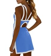 Fisoew Womens Tennis Mini Dress with Built-in Shorts &amp; Bra Open Back Sleeveless Golf Gym Workout ...