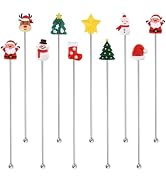 Festive Christmas Drink Stirrers, 10 Piece Set for Holiday Parties | Christmas Stir Sticks for Co...