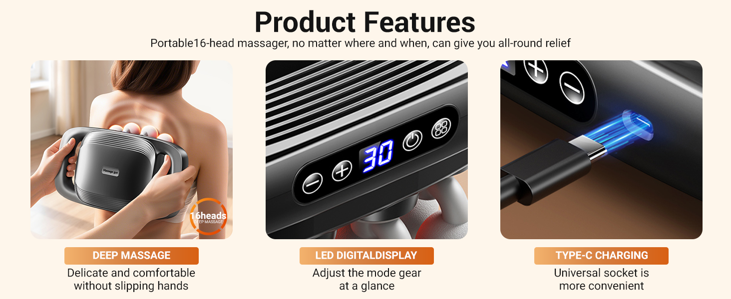 Portable massager with anti-slip grip, easy mode adjustment