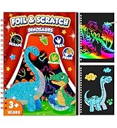 homicozy Art &amp; Craft Activity for Kids - Foil Fun Dinosaurs &amp; Scratch Art Book 2-in-1, No Mess Ar...