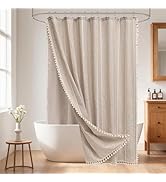 Seenus Boho Farmhouse Shower Curtain and Fabric Liner Set, Heavyweight Linen Textured Fabric Show...