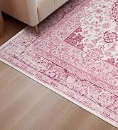 Macgace 4x6 Washable Rugs for Living Room, Faux Wool Vintage Rug for Bedroom Dining Room, Low Pil...