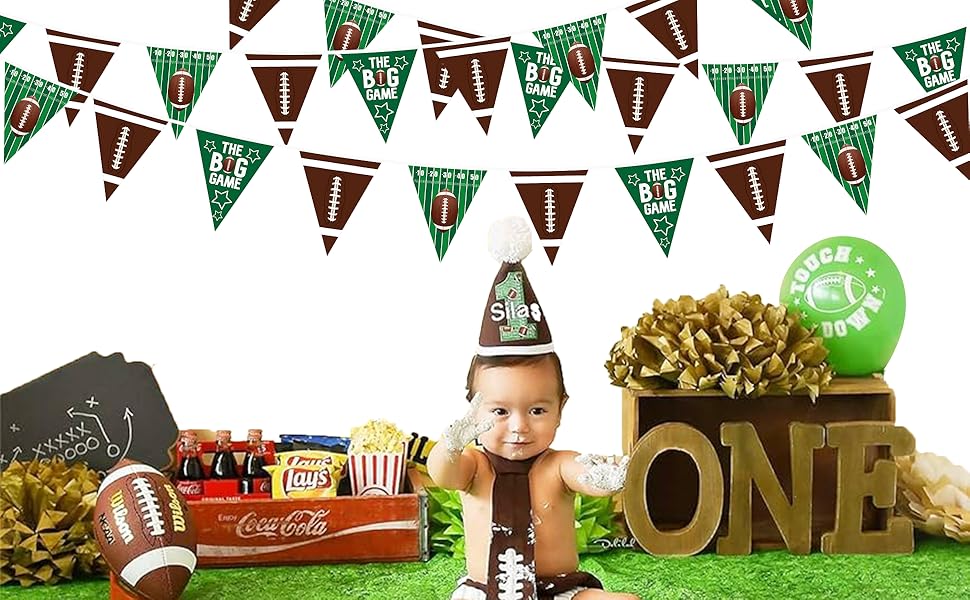 Football Party Decorations Green Brown Football Pennant Banner Fabric Triangle Garland Streamers