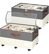 Shoe Organizer for Closet, 2 Pack Shoe Storage Organizer with Wheels and Adjustable Dividers, Sho...