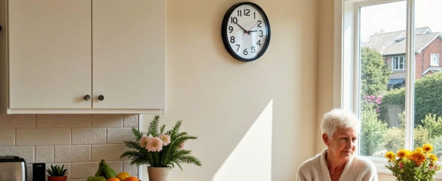 old woman with clock