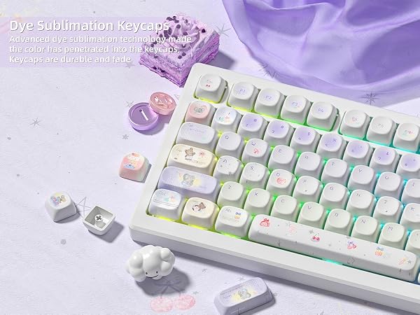Cute PBT Keycaps Set,Kawai Keycaps MOA Profile,Colored Creamy Keycap