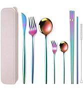AARAINBOW 8 Pieces Stainless Steel Flatware Set Portable Reusable Cutlery Set Travel Utensils Set...