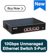YuanLey 5 Port 10G Ethernet Switch, 5 x 10Gbps RJ45 Ports, Support 10G/5G/2.5G/1G/100Mbps Speed A...