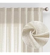 jinchan Linen Blend Beige Curtains 84 Inches Long for Living Room Farmhouse Rod Pocket Back Tab L...