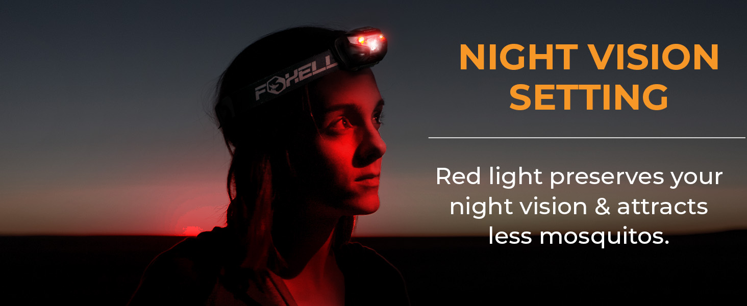 Night vision setting. Red light preserves your night vision &amp; attracts less mosquitos.
