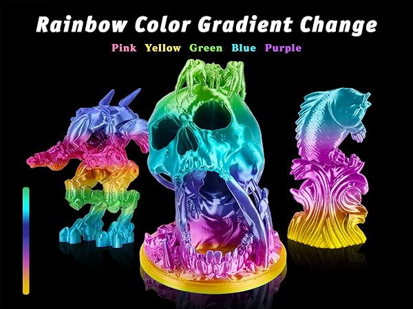 rainbow pla filament,rainbow silk pla,silk pla rainbow,filament rainbow,gradient filament