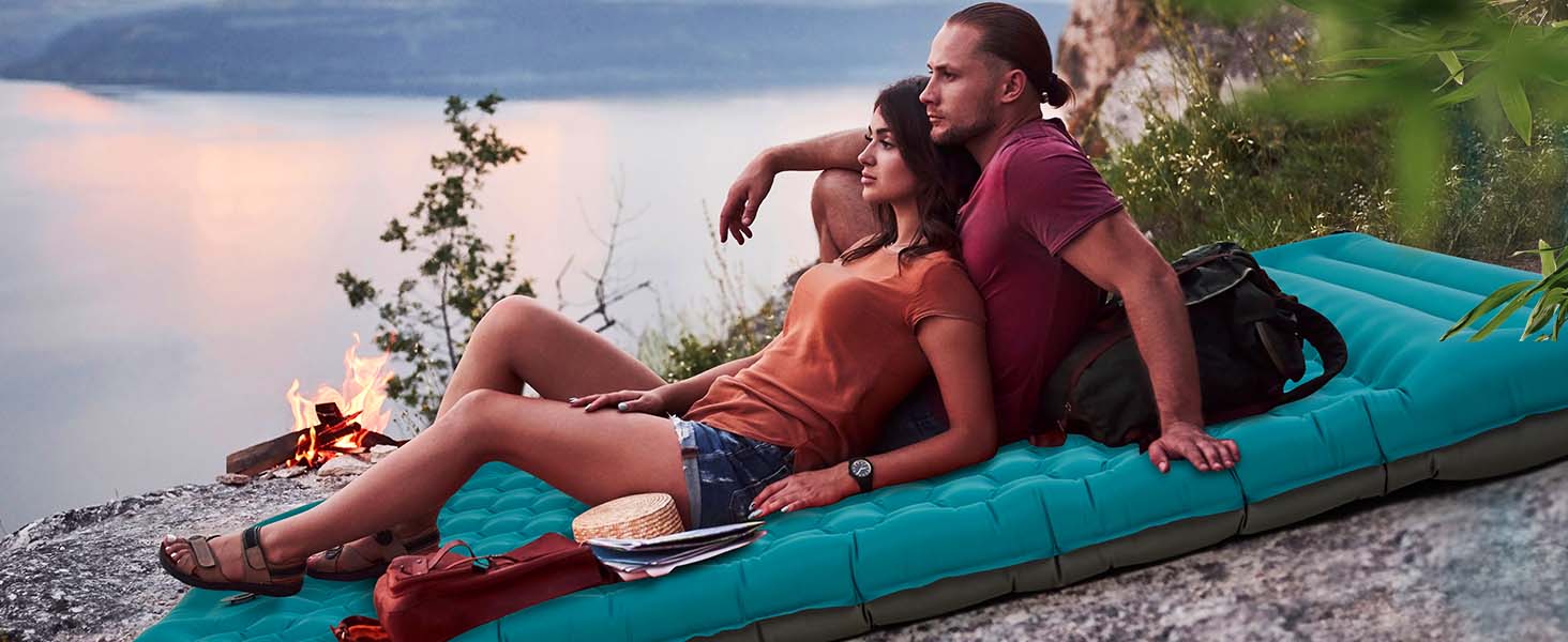 double sleeping pad for camping peacock blue 12cm