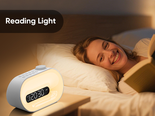 sunrise lamp features warm white light which is bright enough to use as a bedside reading lamp