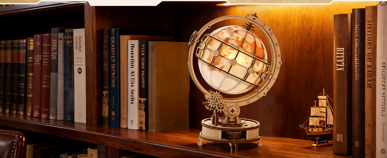ROKR Illuminated Rotating Wooden Globe Puzzle