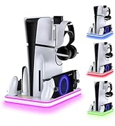 Charger Dock Compatible with PS Portal and PS5, PS5 Stand and Cooling Station with RGB LED Chargi...