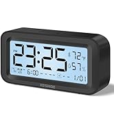 KESHIDE Night Light Digital Alarm Clock Battery Operated with Indoor Temperature Humidity, Desk S...