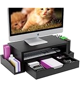 Simple Trending Monitor Stand Riser and Computer Wood Desk Organizer with Drawer and Pen Holder f...