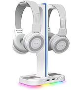 Havit RGB Gaming Headphone Stand Desk Dual Headset Hanger Base with Phone Holder &amp; 2 USB Ports fo...