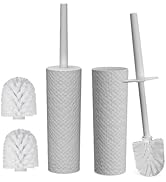 Topsky 2 Pack Compact Toilet Brush &amp; Holder Set, Plastic Round Barrel Loo Brush with 2 Replacemen...