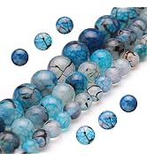 Youngbling Natural Gemstone Beads for Jewelry Making,8mm Dragon Vein Agate Polished Round Smooth ...