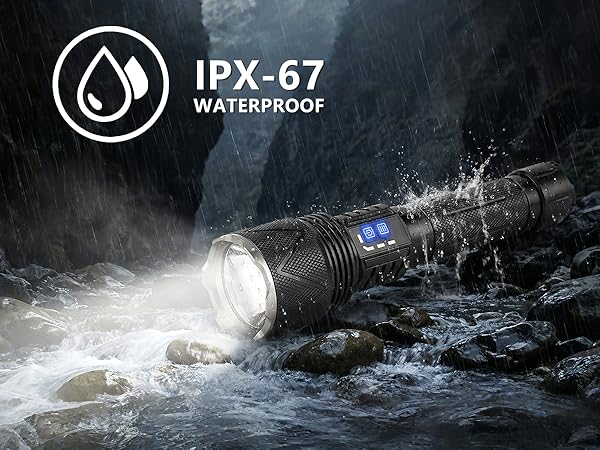 IPX67 Waterproof Flashlight, Withstands Heavy Rain &amp; Water Jets, Impact-absorbing Structural Design.