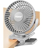 VANPRT 5000mah Clip on Fan, 6'' Portable Rechargeable Battery Fan, 7-30 Working Hours, 3 Speeds S...