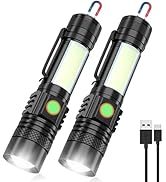 USB Rechargeable Flashlight, Vnina LED Flashlights Super Bright Tactical Flashlights with Cob Sid...