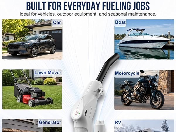 Electric fuel transfer pump for cars, boats, RVs, lawn mowers and outdoor equipment