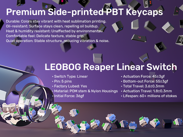 LEOBOG reaper linear switch game keyboard with side-print PBTkeycaps gaming accessories
